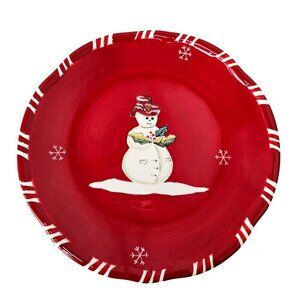 Tracy Porter Jolly Ol Snowy 8" Salad Plate Ceramic Red White Holly Christmas